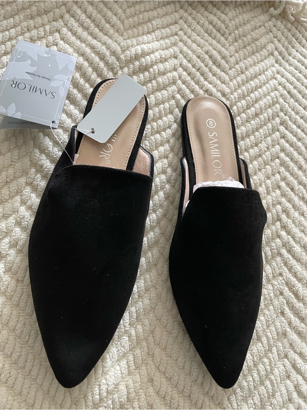 Black Suede Pointed Backless Mules